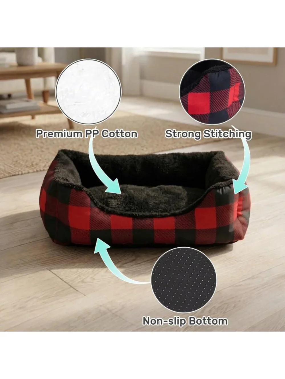 Cozy Self-Warming Flannel Pet Bed for Dogs & Cats - Red Checkered Plush Design